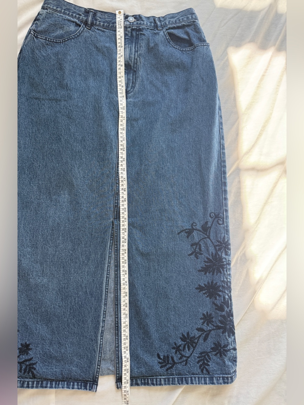 Vintage Eddie Bauer Embroidered floral Denim Maxi Skirt 12 Y2K cottegecore - Picture 7 of 9
